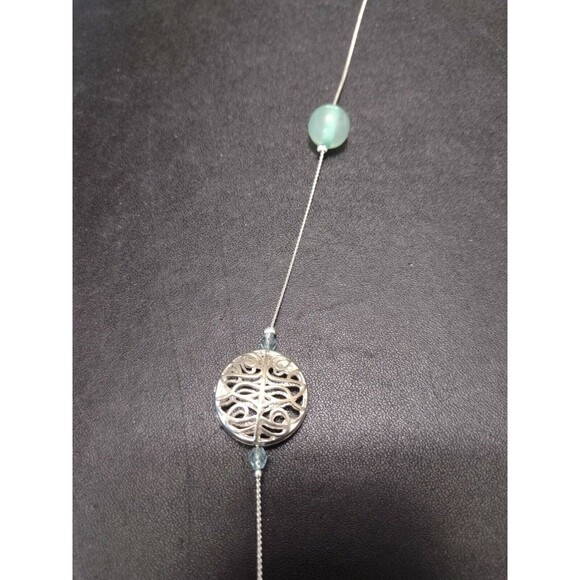 Silver tone and blue bead necklace 36" - Picture 2 of 12